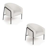 Poltrona Sala Industrial Alta Preto Kit 2 Stella Linho D03 - D'rossi Cor Cinza - 2