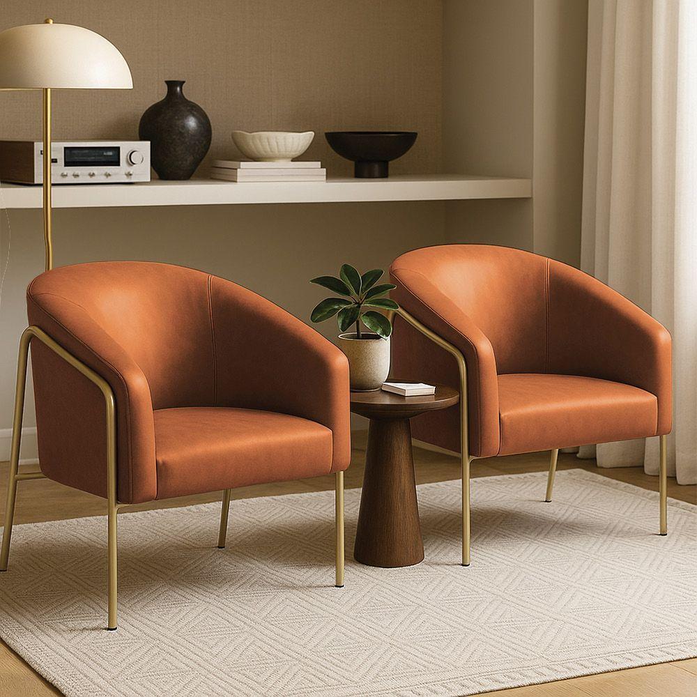 Poltrona Sala Industrial Alta Dourado Kit 2 Stella Sintético Pu D03 - D'rossi Cor Nozes - 1