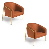 Poltrona Sala Industrial Alta Dourado Kit 2 Stella Sintético Pu D03 - D'rossi Cor Nozes - 5