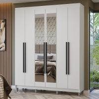 Guarda-roupa Casal Com Pés 6 Portas Batentes Com Espelho Branco/branco/preto Netuno Madesa - 1