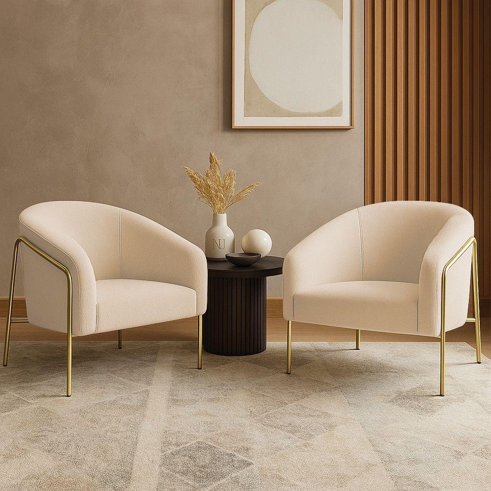 Poltrona Sala Industrial Alta Dourado Kit 2 Stella Bouclê D03 - D'rossi Cor Bege - 1