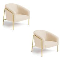 Poltrona Sala Industrial Alta Dourado Kit 2 Stella Bouclê D03 - D'rossi Cor Bege - 2