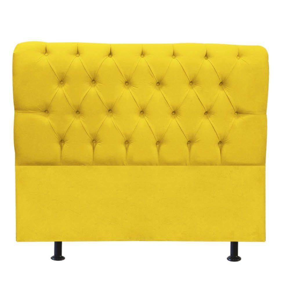 Cabeceira Estofada Cama Box King 195cm París Suede Amarelo- Mabe Magazine - 2