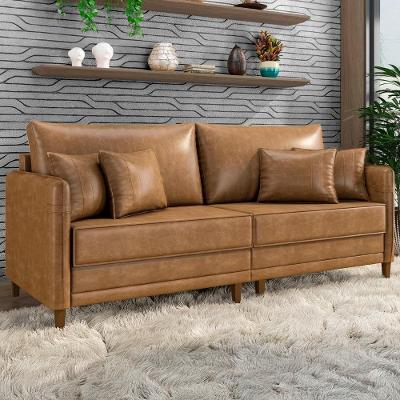 Sofá 3 Lugares Living 232cm Pé Madeira Zoe Sintético Camel Z08 - Mpozenato