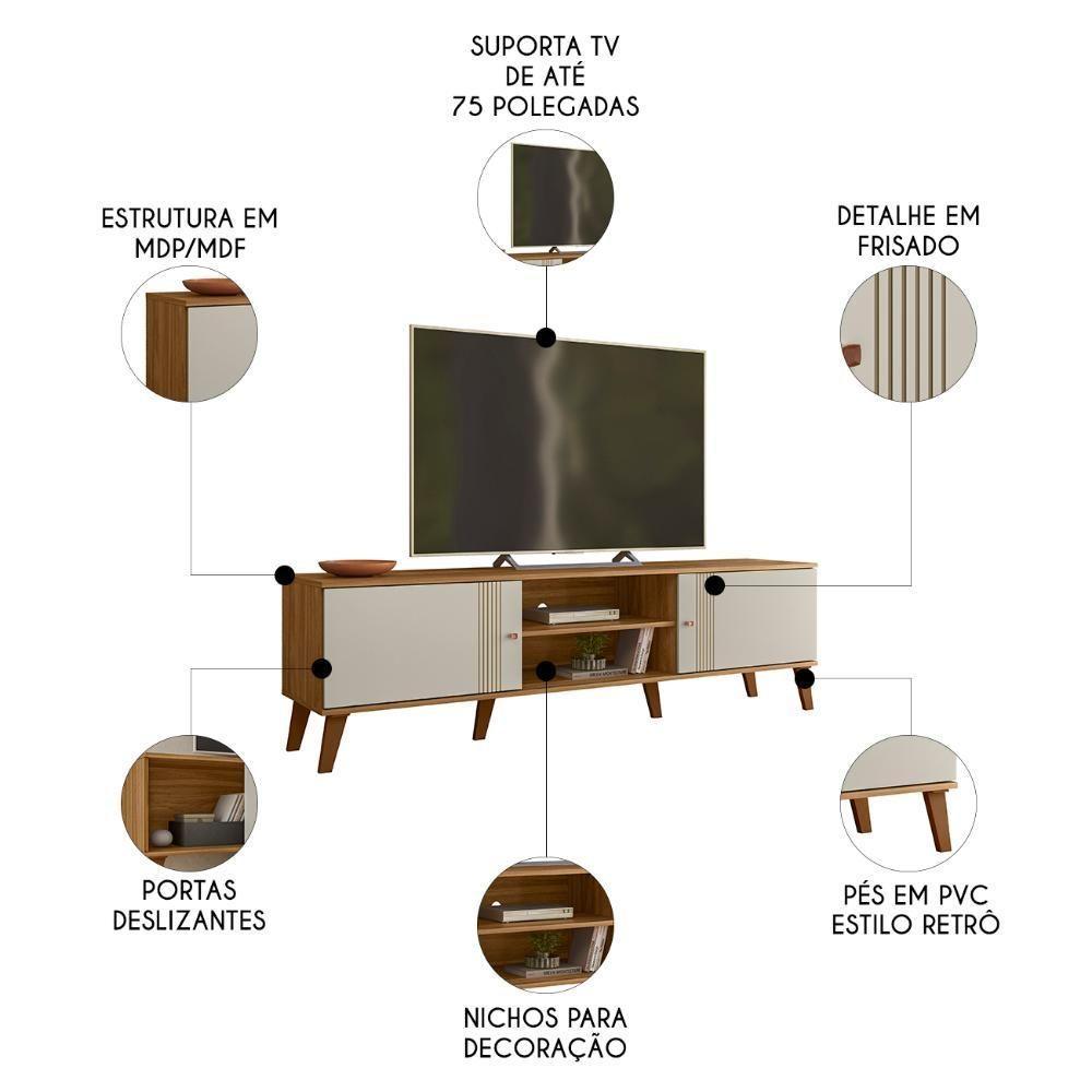 Rack Bancada Para TV 75 Polegadas 180cm Sia Nature Off White Z49 - Mpozenato - 3