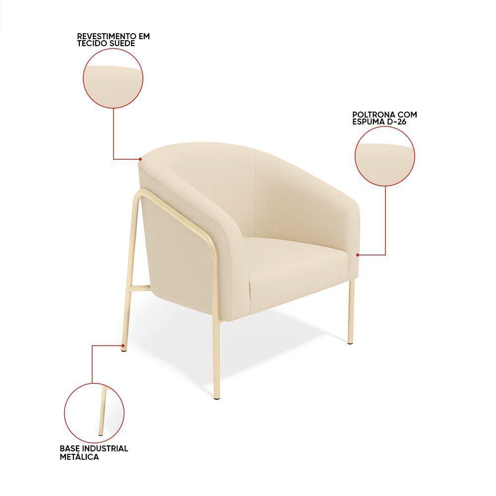 Poltrona Sala Industrial Alta Champanhe Stella Suede D03 - D'rossi Cor Bege - 3