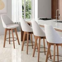 Kit 02 Banquetas Alta Giratória Com Encosto Mayra Para Balcão Cozinha Linho Cinza Claro - Aurora Line - 2