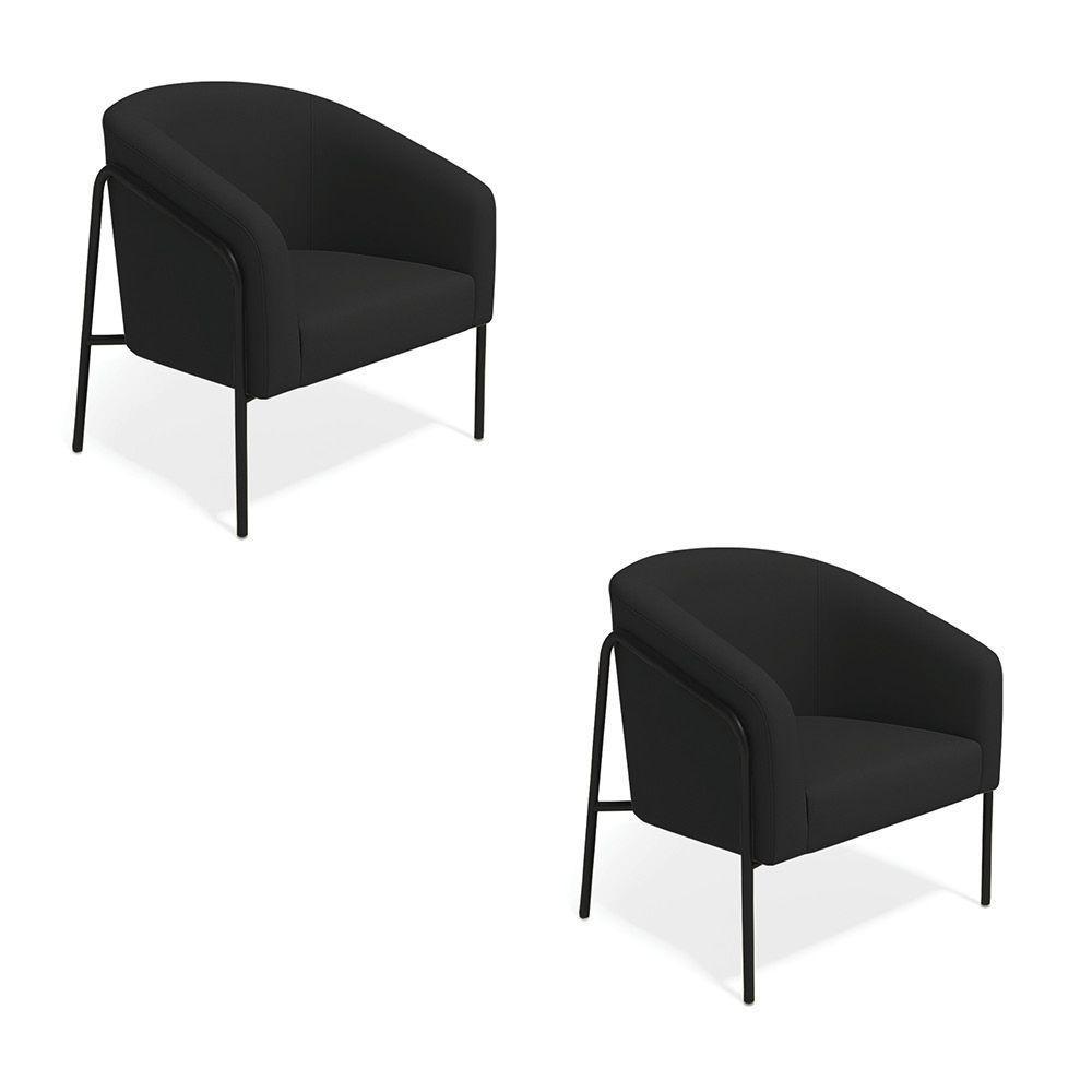 Poltrona Sala Industrial Alta Preto Kit 2 Stella Suede D03 - D'rossi Cor Preto - 2