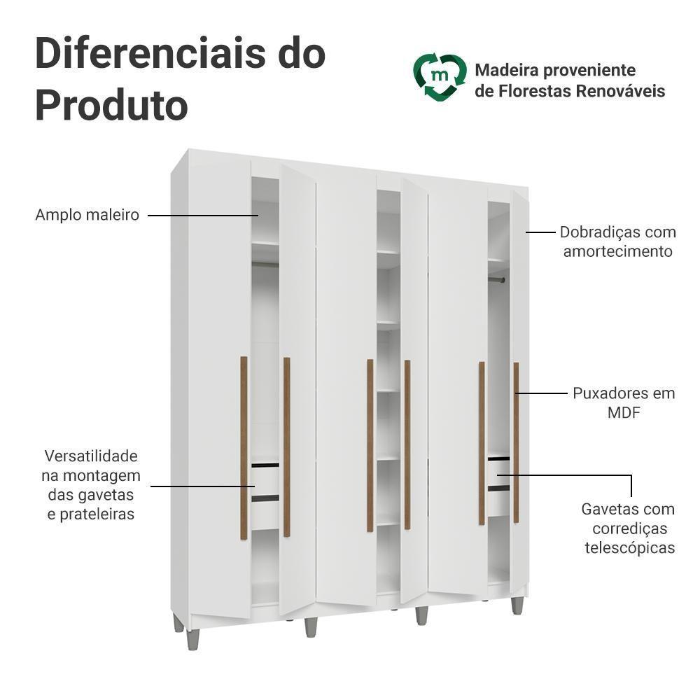 Guarda-roupa Casal Com Pés 6 Portas Batentes Branco/branco/rustic Netuno Madesa - 4
