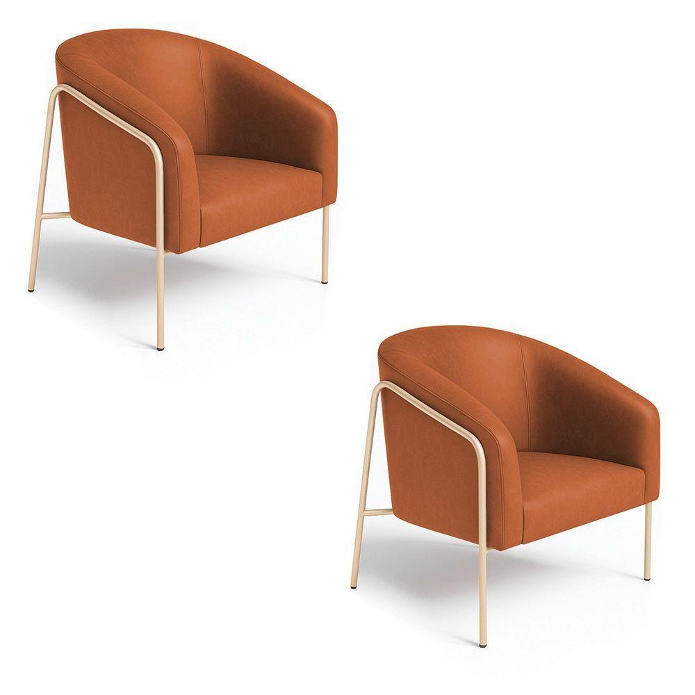 Poltrona Sala Industrial Alta Champanhe Kit 2 Stella Sintético Pu D03 - D'rossi Cor Nozes - 2