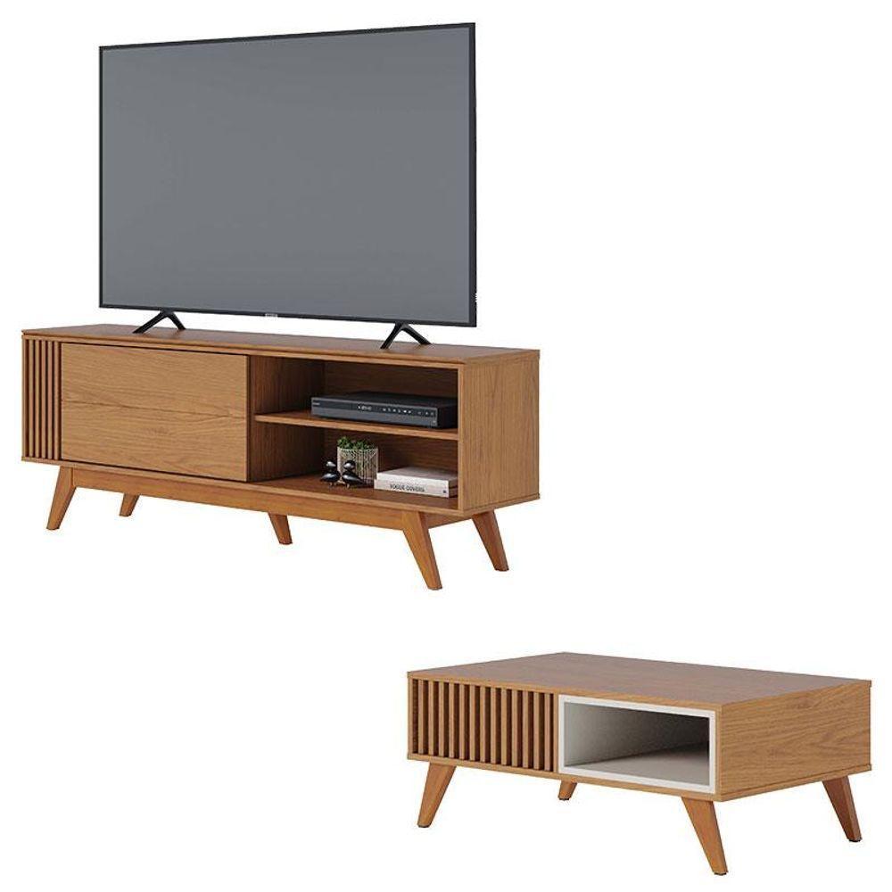 Rack Bancada Otawa Freijó Com Mesa De Centro Jeri Freijó Off White - Colibri - 1