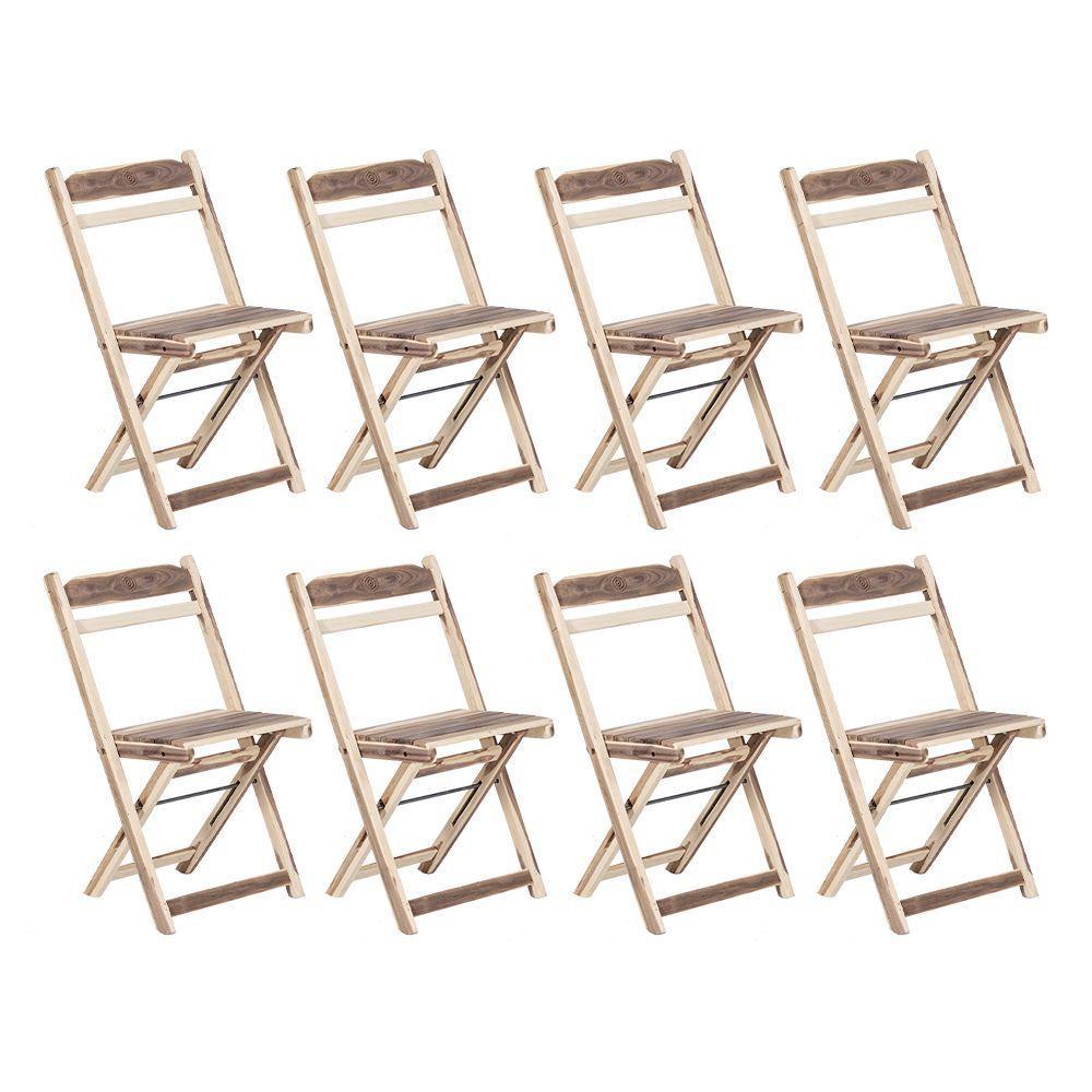 Kit 8 Cadeiras Dobrável Madeira Maciça Ypê Perfeita Para Ambientes Externos E Cobertos Natural - 1