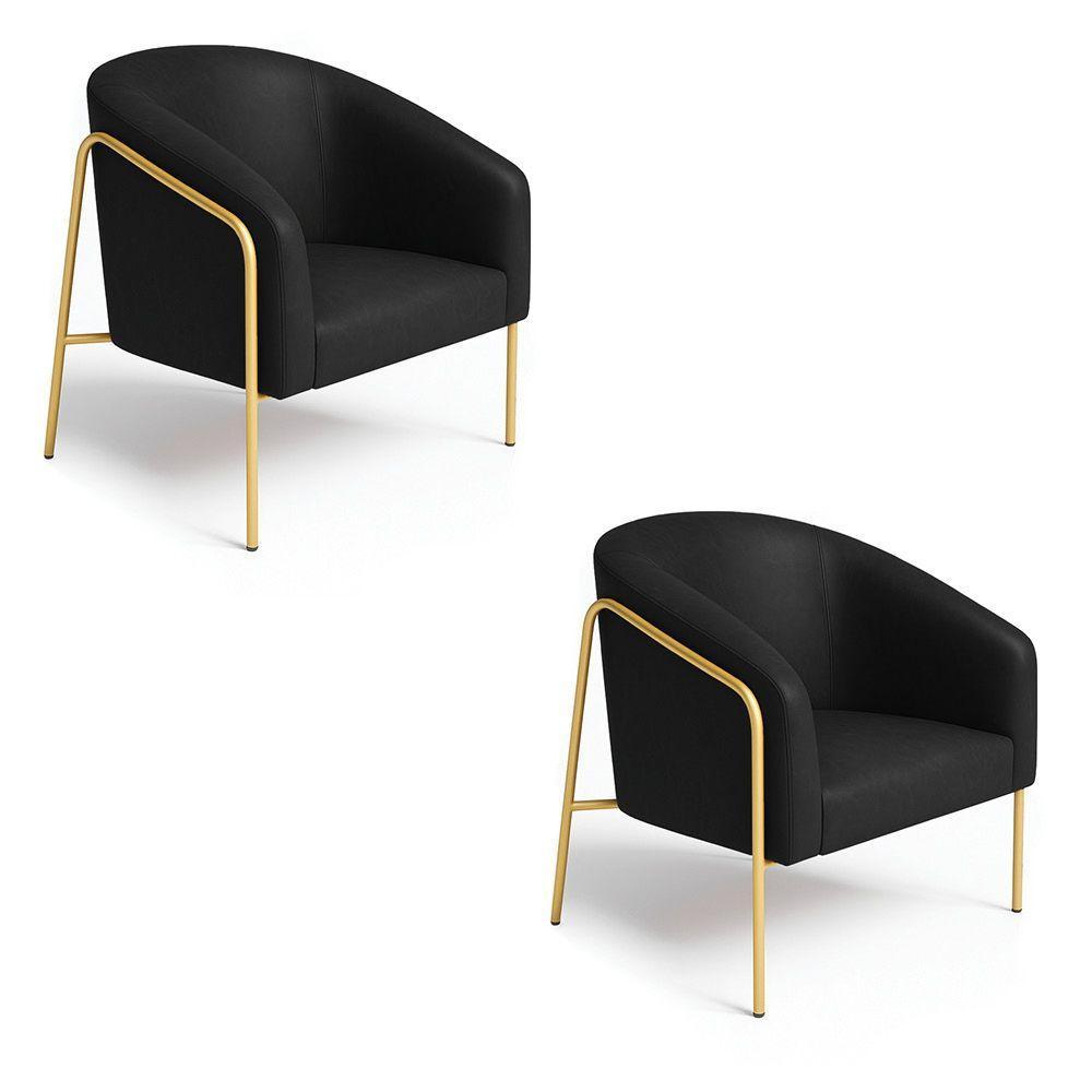 Poltrona Sala Industrial Alta Dourado Kit 2 Stella Sintético Pu D03 - D'rossi Cor Preto - 2