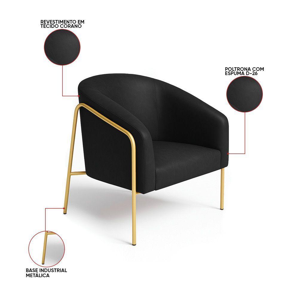Poltrona Sala Industrial Alta Dourado Kit 2 Stella Sintético Pu D03 - D'rossi Cor Preto - 3