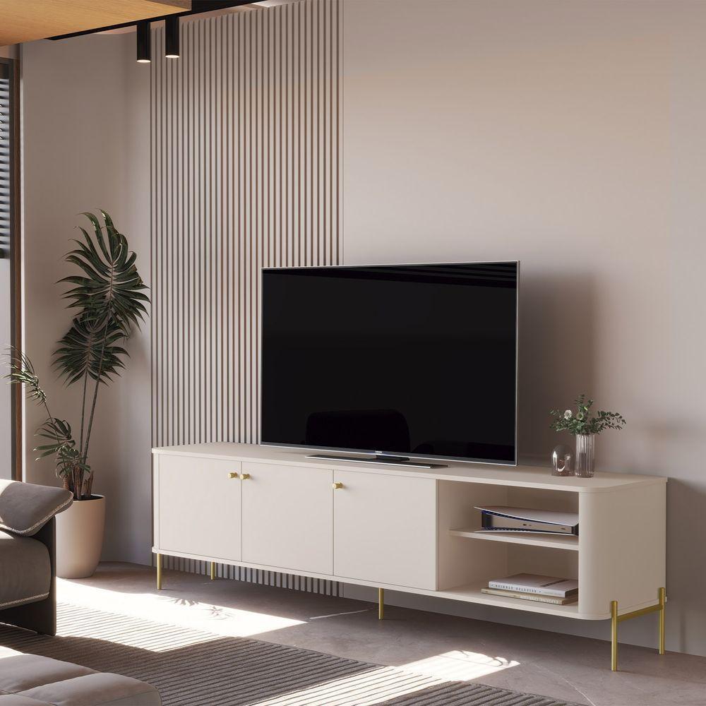 Rack Para Tv 1.8 Tucupi Off White Pe Dourado - Moveis Jb - 2