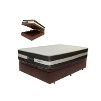 Cama Box Baú Casal Suede + Colchão Esplendor Molas Ensacadas Luckspuma 138x188x75 Cor:marrom - 1
