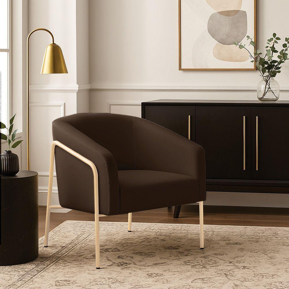 Poltrona Sala Industrial Alta Champanhe Stella Suede Marrom D03 - D'rossi - 1