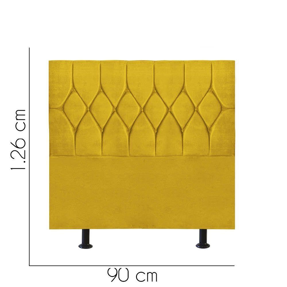 Cabeceira Estofada Cama Box Solteiro 90cm Istambul Corino Amarelo- Mabe Magazine - 3