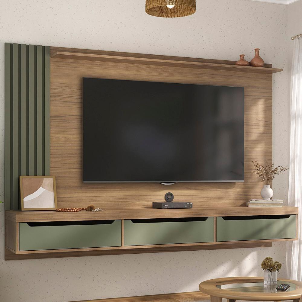 Painel TV 75 Polegadas E Bancada Suspensa Vale Carvalho Menta A09 - Mpozenato - 1