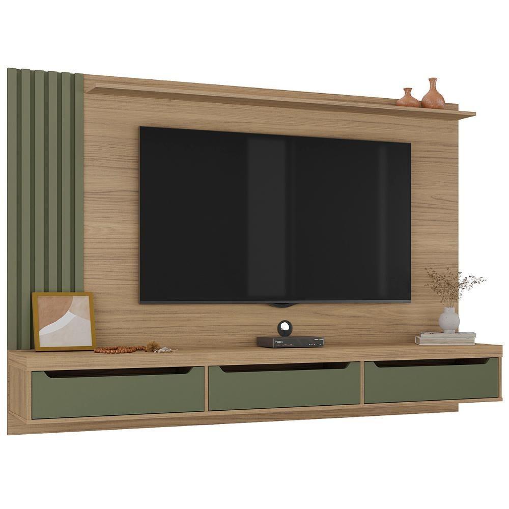 Painel TV 75 Polegadas E Bancada Suspensa Vale Carvalho Menta A09 - Mpozenato - 2