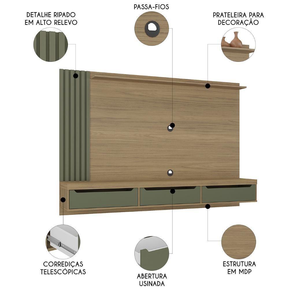 Painel TV 75 Polegadas E Bancada Suspensa Vale Carvalho Menta A09 - Mpozenato - 3