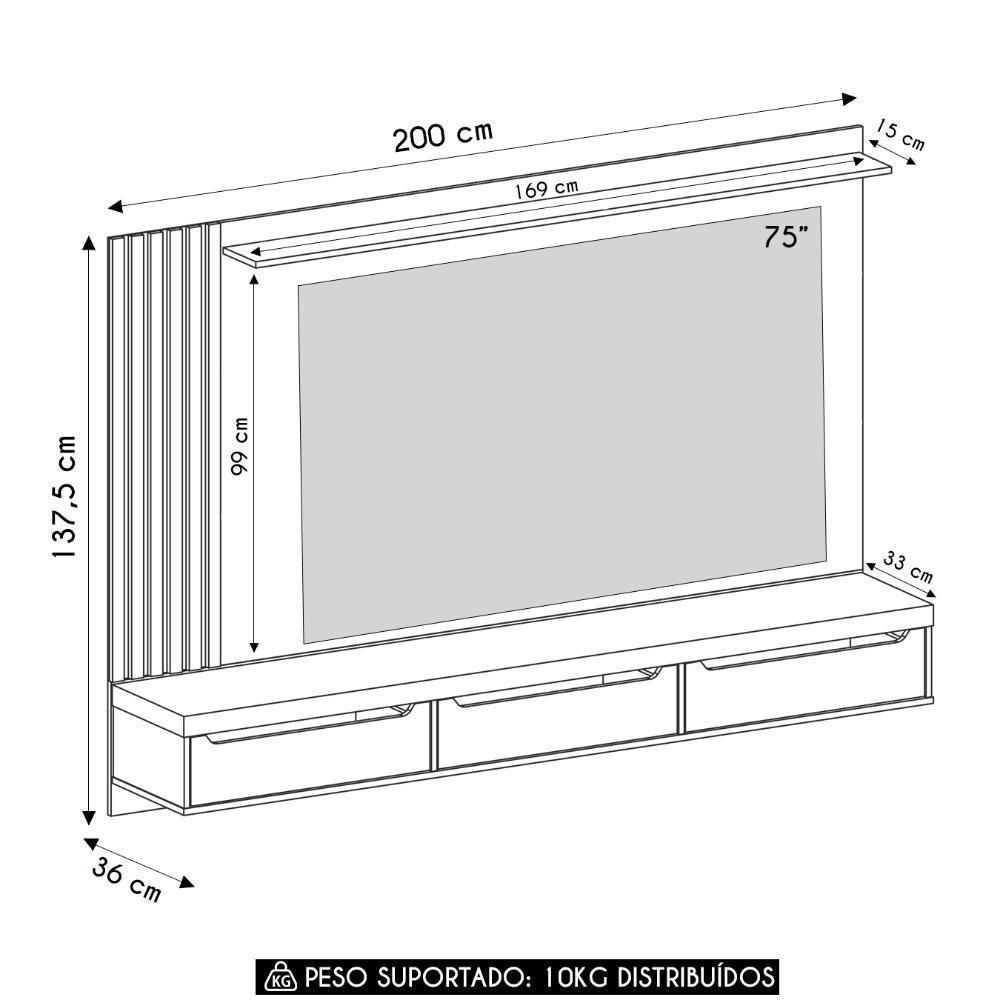 Painel TV 75 Polegadas E Bancada Suspensa Vale Carvalho Menta A09 - Mpozenato - 4