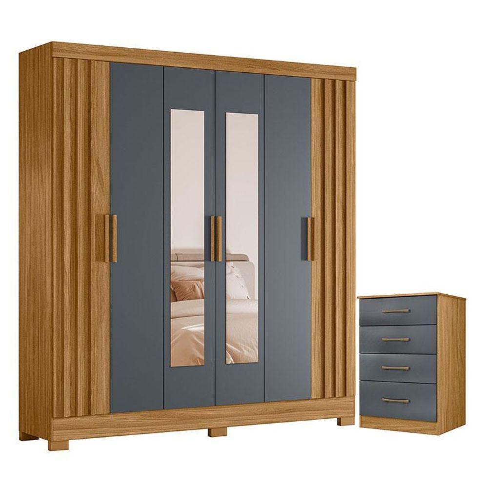 Guarda Roupa Casal Valença Com Espelho E Cômoda Ms913 Freijó Cinza - Moval - 1