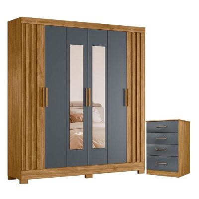 Guarda Roupa Casal Valença 6 Portas 4 Gavetas com Espelho e Cômoda MDP Freijó Cinza Fosco