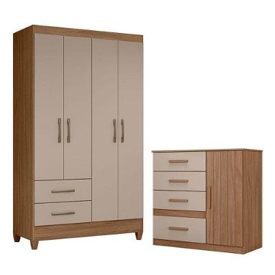 Guarda Roupa Solteiro Chile E Cômoda Vênus Carvalho Fendi - Moval