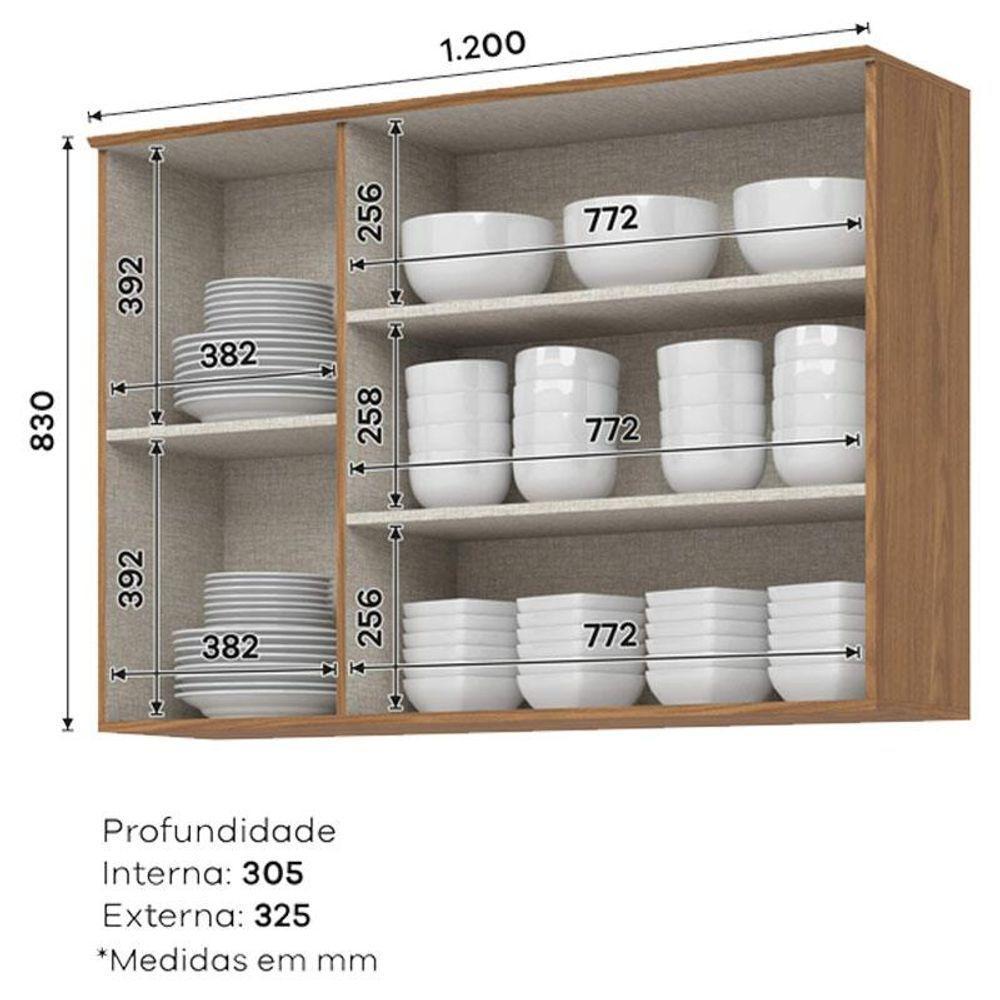 Armário Aéreo 3 Portas 120 Cm Ambiente Requinte Nature - Henn - 4