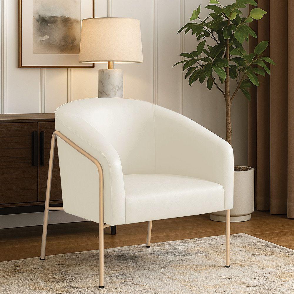 Poltrona Sala Industrial Alta Champanhe Stella Sintético Pu Bege D03 - D'rossi - 1