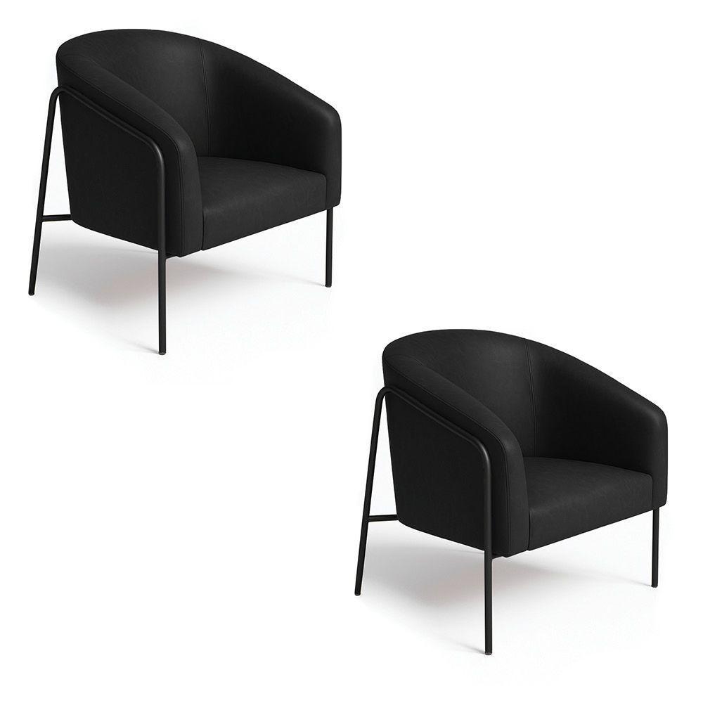 Poltrona Sala Industrial Alta Preto Kit 2 Stella Sintético Pu Preto D03 - D'rossi - 2