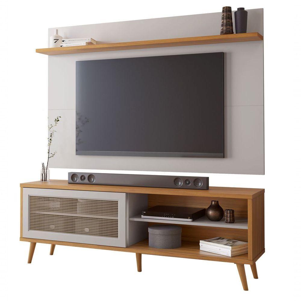 Rack Com Painel Arkansas Off White Com Freijó - Moveisaqui - 1