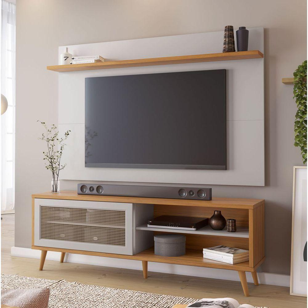 Rack Com Painel Arkansas Off White Com Freijó - Moveisaqui - 7