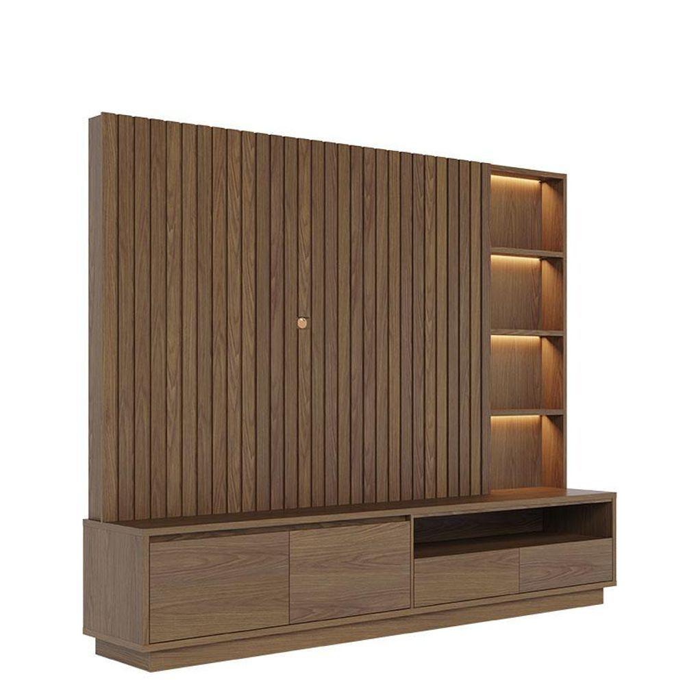 Estante Home Theater Cancún Amêndoa Com Mesa De Centro Jeri Noce Milano Preto Acetinado - Colibri - 2