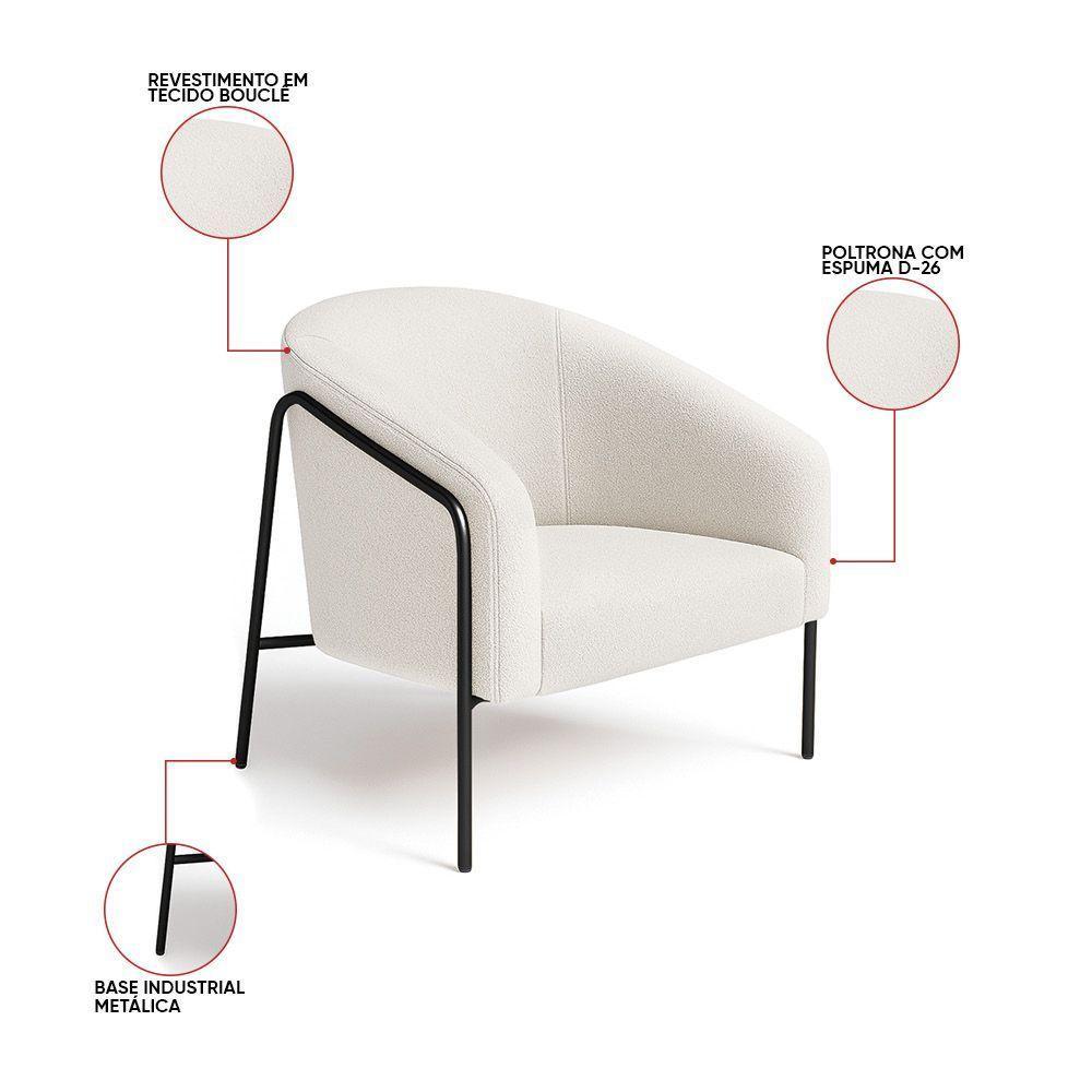 Poltrona Sala Industrial Alta Preto Stella Bouclê D03 - D'rossi Cor Cinza - 3