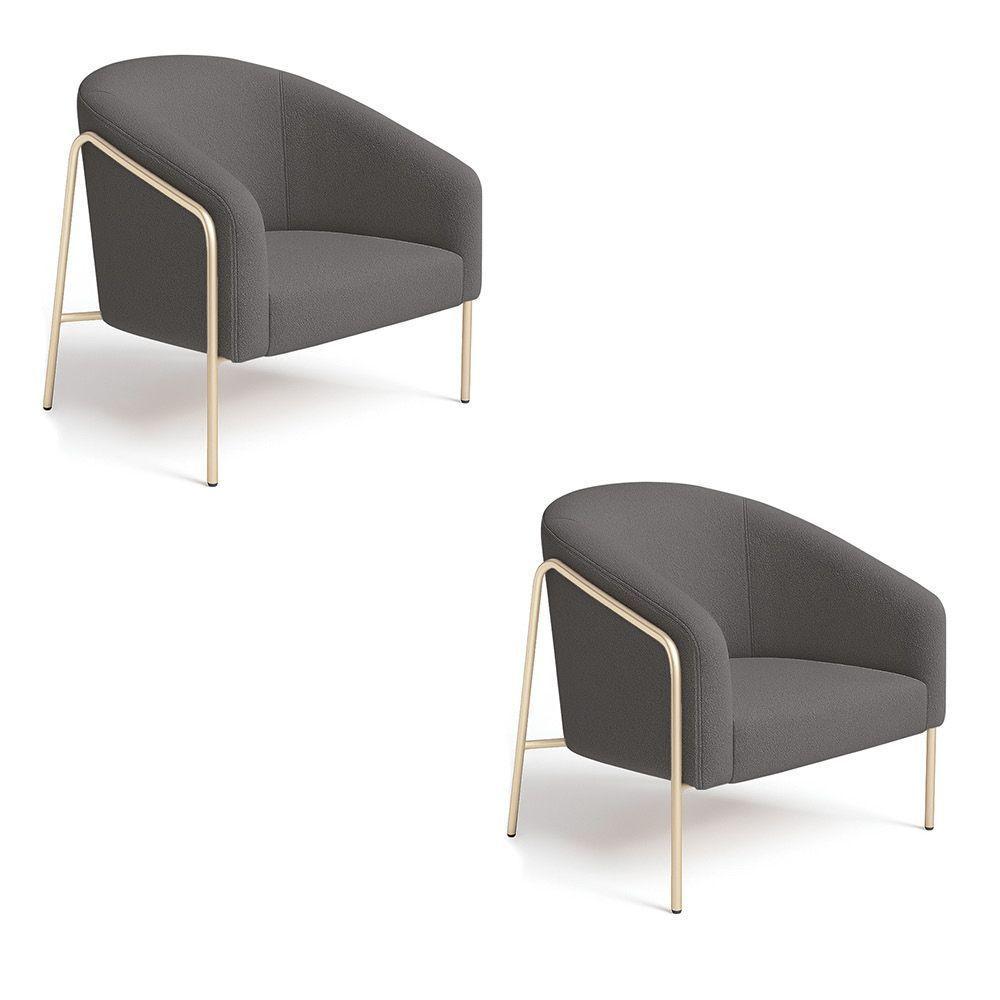 Poltrona Sala Industrial Alta Champanhe Kit 2 Stella Bouclê D03 - D'rossi Cor Grafite - 8