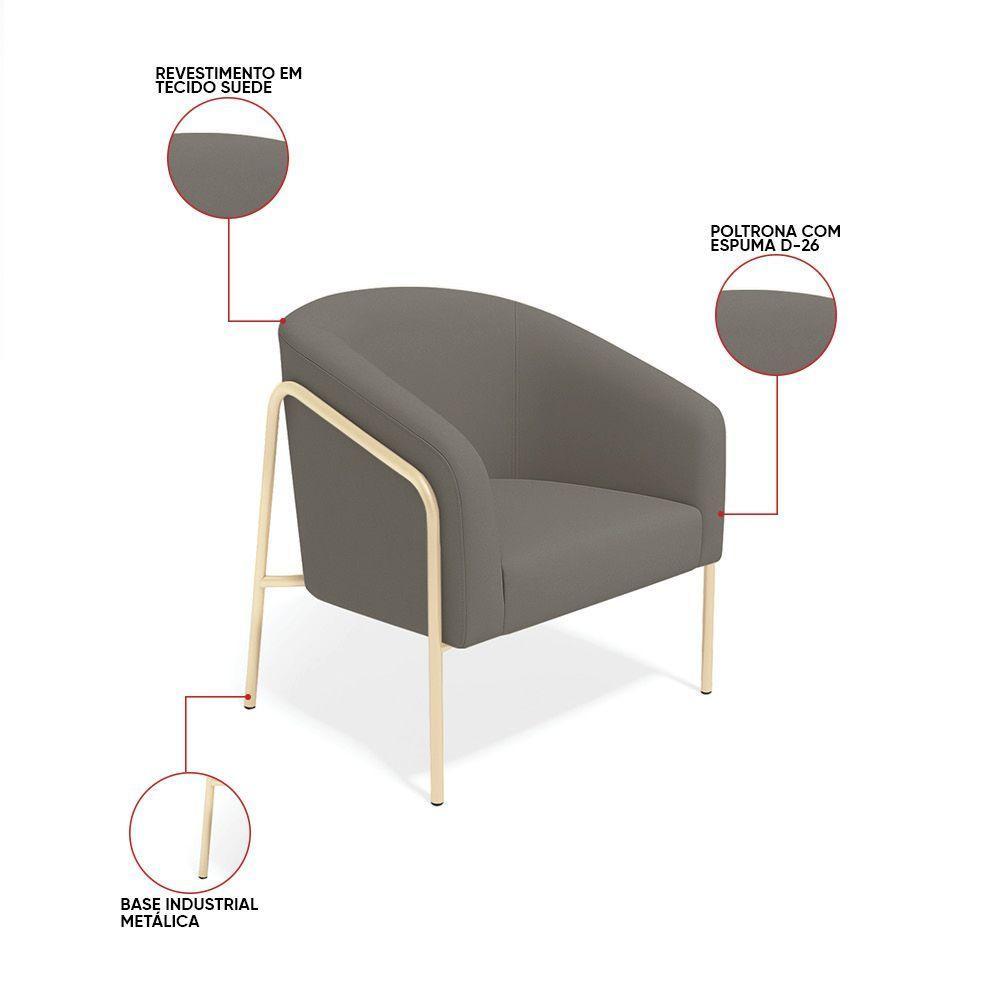 Poltrona Sala Industrial Alta Champanhe Stella Suede Grafite D03 - D'rossi - 6