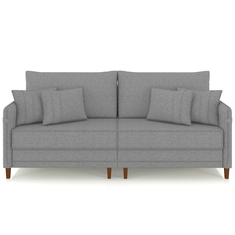 Sofá 3 Lugares Living 192cm Pé Madeira Zoe Linho Cinza Escuro Z08 - Mpozenato - 5