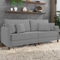 Sofá 3 Lugares Living 192cm Pé Madeira Zoe Linho Cinza Escuro Z08 - Mpozenato - 1