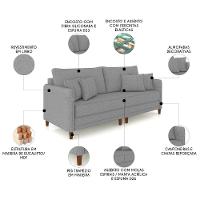 Sofá 3 Lugares Living 192cm Pé Madeira Zoe Linho Cinza Escuro Z08 - Mpozenato - 3