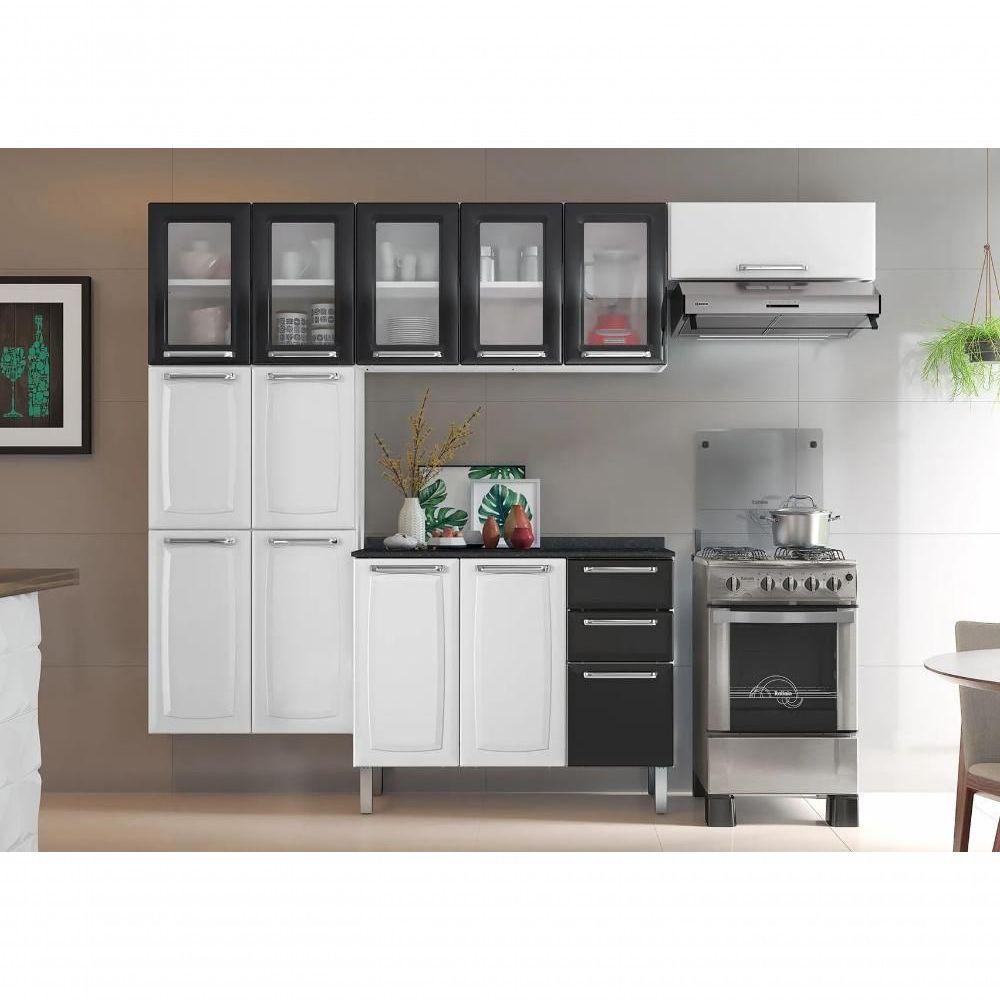 Cozinha Completa Branca E Preta Em Aço 4 Peças Luce Com 5 Vidros - 1