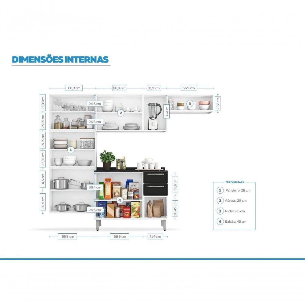 Cozinha Completa Branca E Preta Em Aço 4 Peças Luce Com 5 Vidros - 2