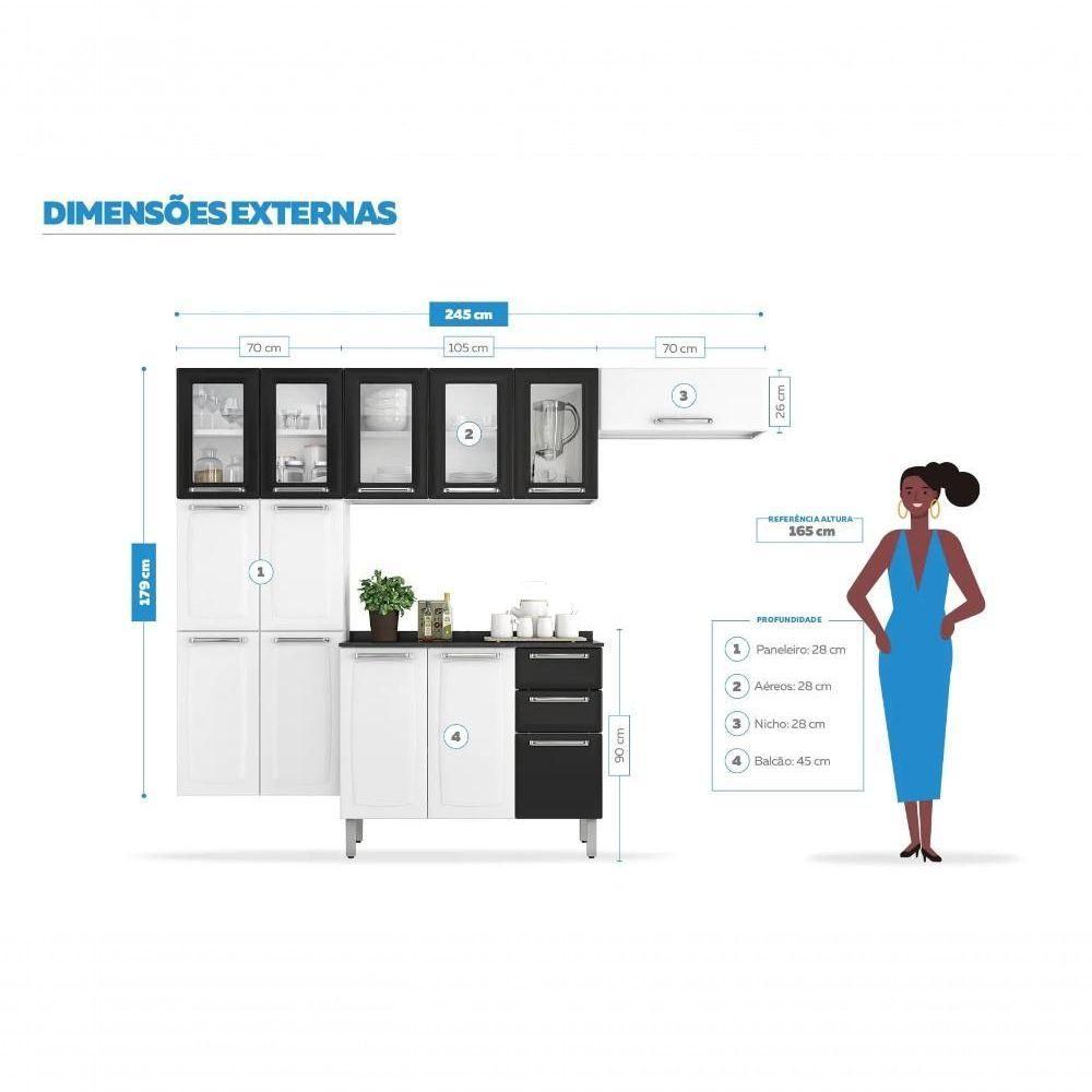 Cozinha Completa Branca E Preta Em Aço 4 Peças Luce Com 5 Vidros - 5