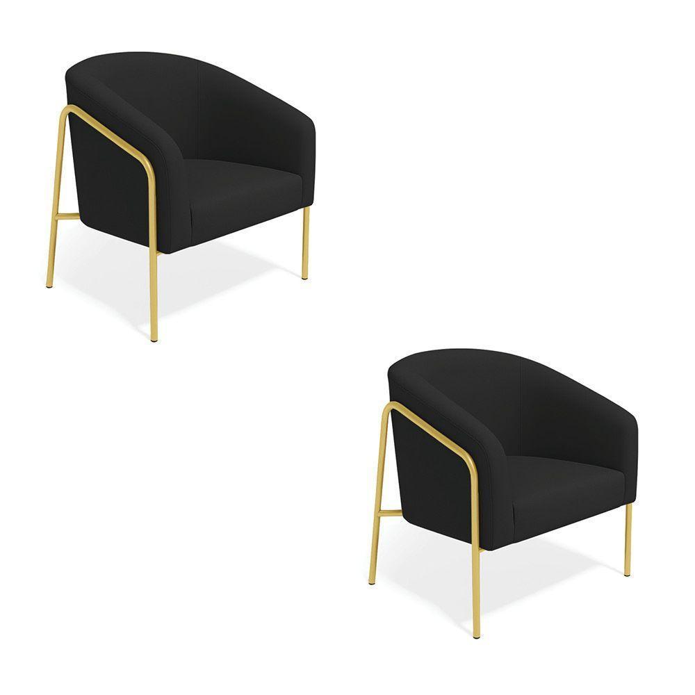 Poltrona Sala Industrial Alta Dourado Kit 2 Stella Suede Preto D03 - D'rossi - 3