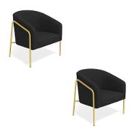 Poltrona Sala Industrial Alta Dourado Kit 2 Stella Suede Preto D03 - D'rossi - 3