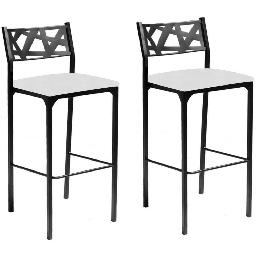 Kit 02 Banquetas Alta Com Encosto Luiza Gourmet Para Balcão Cozinha Suede Branco - Aurora Line - 1