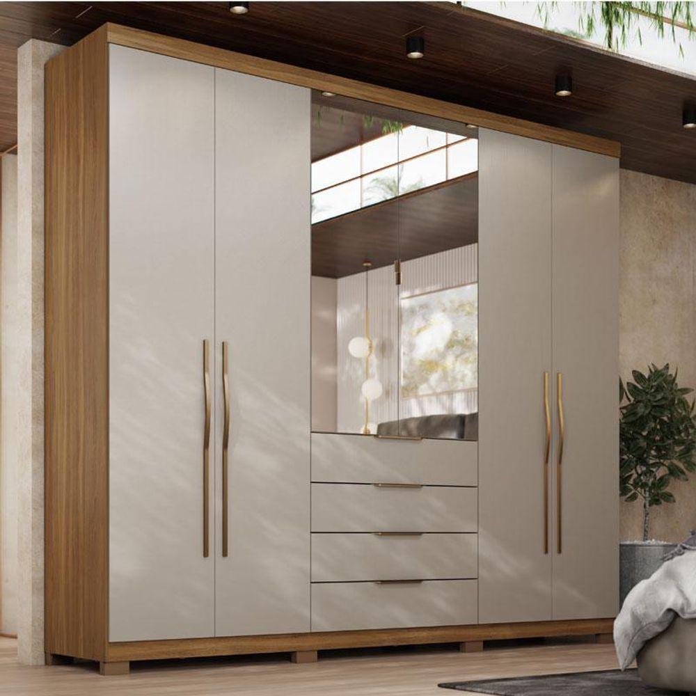 Guarda Roupa Casal Ambiente Giardino 6 Portas Amêndola Nude Prime Tx Com Espelho E Pés - Demóbile - 1