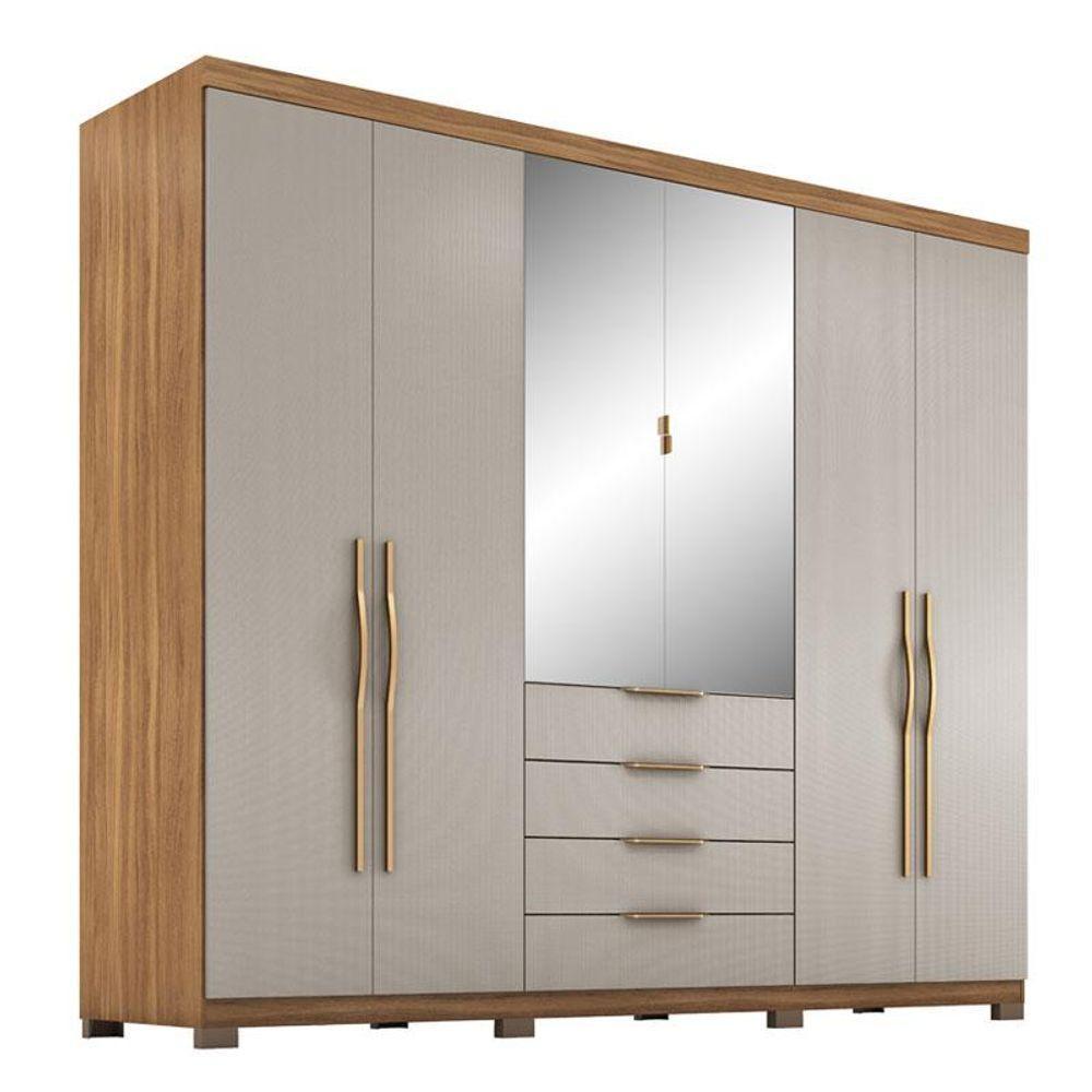 Guarda Roupa Casal Ambiente Giardino 6 Portas Amêndola Nude Prime Tx Com Espelho E Pés - Demóbile - 5
