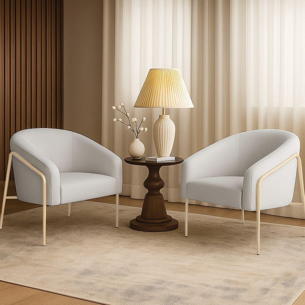 Poltrona Sala Industrial Alta Champanhe Kit 2 Stella Linho Cinza D03 - D'rossi - 1